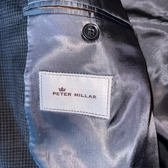 Peter Millar Men’s Luxury 50R Wool Blazer Grey Blue Windowpane Plaid Sport Coat - Picture 4 of 7